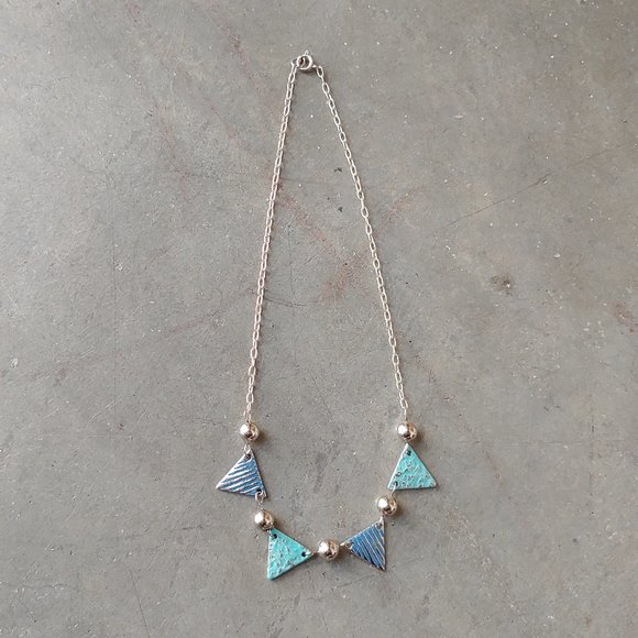 Handmade Silver and Blue Triangle Pendant Necklace - Picture 7 of 7